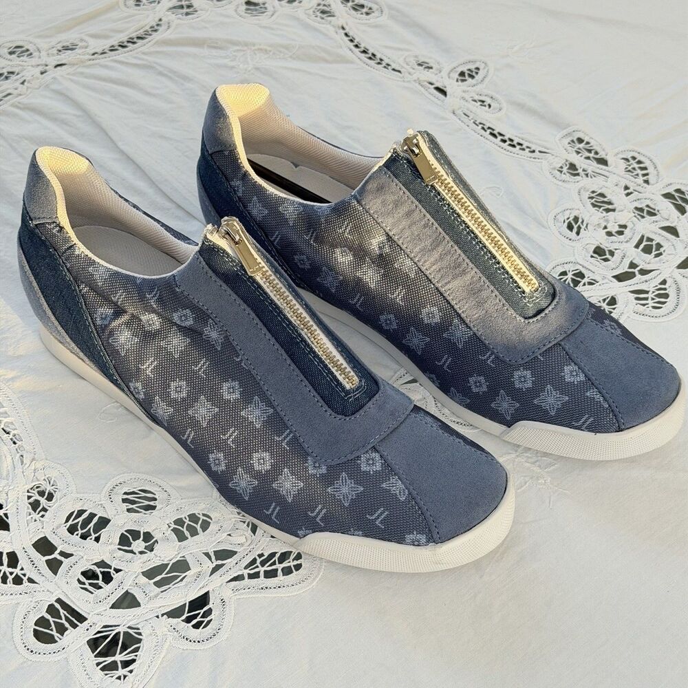 The Bradford Exchange Denim Blue Canvas Women’s Shoes Size 9.5 Zip Front New